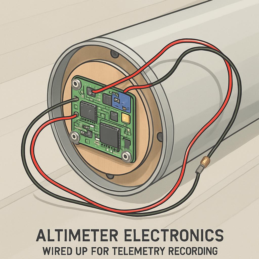 altitude-sensing electronics, wired up for telemetry recording.